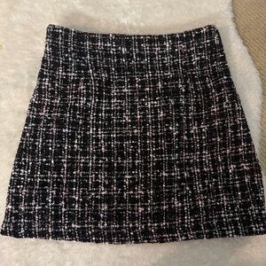 Pink Lily Black Tweed Mini Skirt with Pink Accents